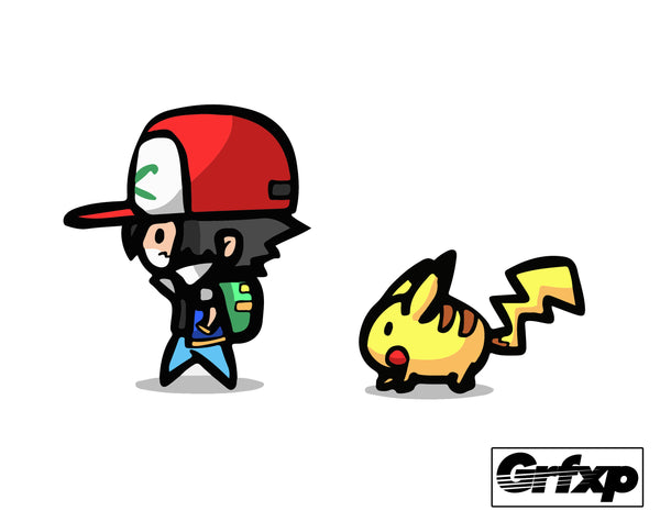 Ash and Pikachu (Chibi Style) Printed Sticker